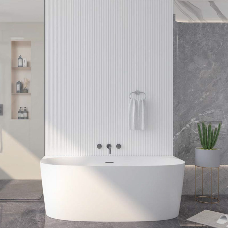 Cadă freestanding Florida, Beatrice Slim 170, semi-ovală, cu instalație completă, alb