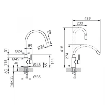 Baterie de bucătărie, Ferro, Zumba Inox, cu pipă flexibilă, alb
