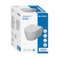 Set vas wc suspendat, Geberit, iCon, compact, rimless, cu capac soft close și quick release, alb