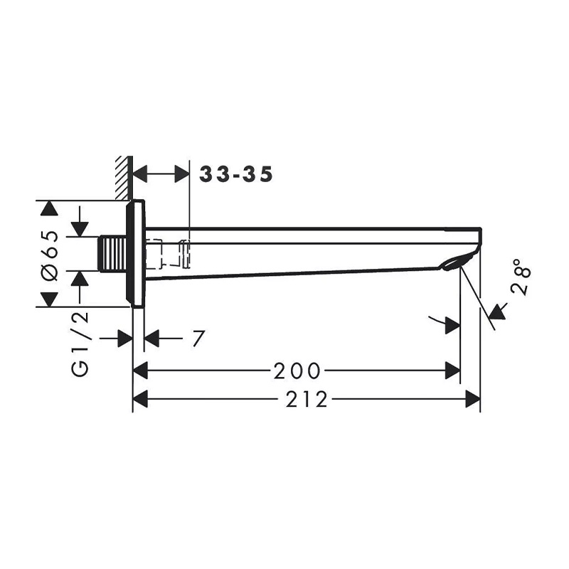 Pipa cadă Hansgrohe, Rebris E 212 mm, negru mat
