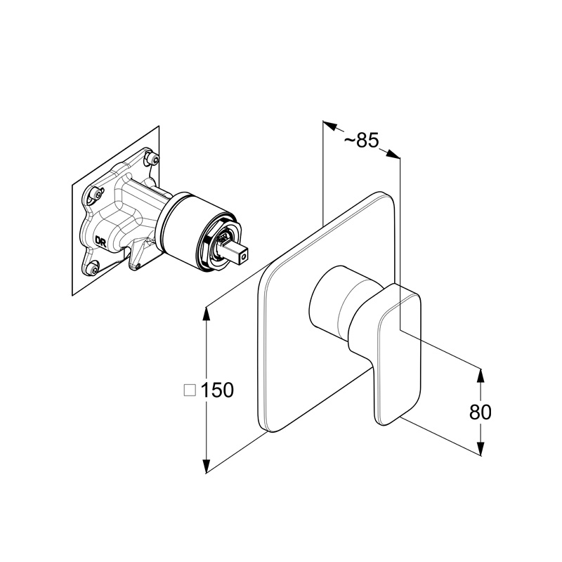 Baterie duș Kludi, Renon, încastrată, parte vizibilă, brushed gunmetal