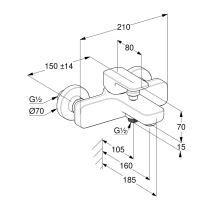 Baterie cadă-duș Kludi, Renon, montaj pe perete, crom