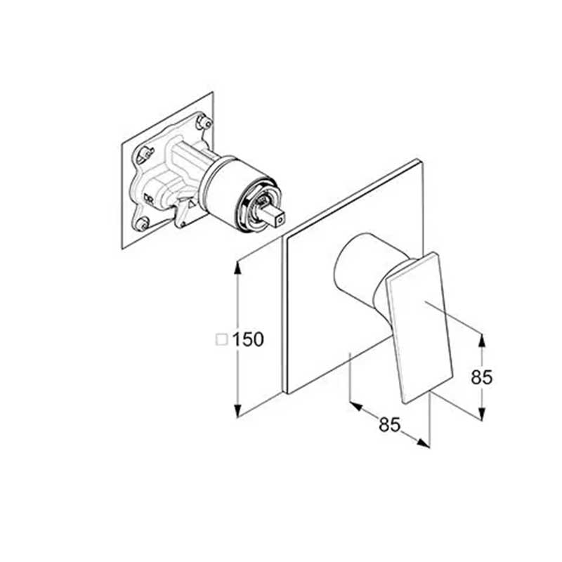 Baterie duș Kludi, Decus, încastrată, parte vizibilă, negru mat
