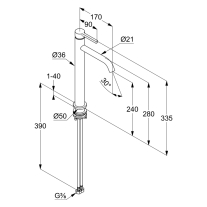 Baterie înaltă pentru lavoar, Kludi, Nova Fonte Pura, fără ventil, alb mat