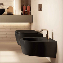 Set vas suspendat WC Hatria, Fusion, PureRim, cu capac soft close, quick release, negru mat