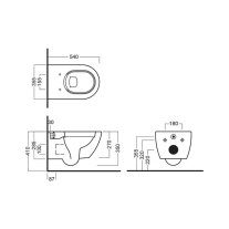 Set vas suspendat WC Hatria, Fusion, PureRim, cu capac soft close, quick release, negru mat
