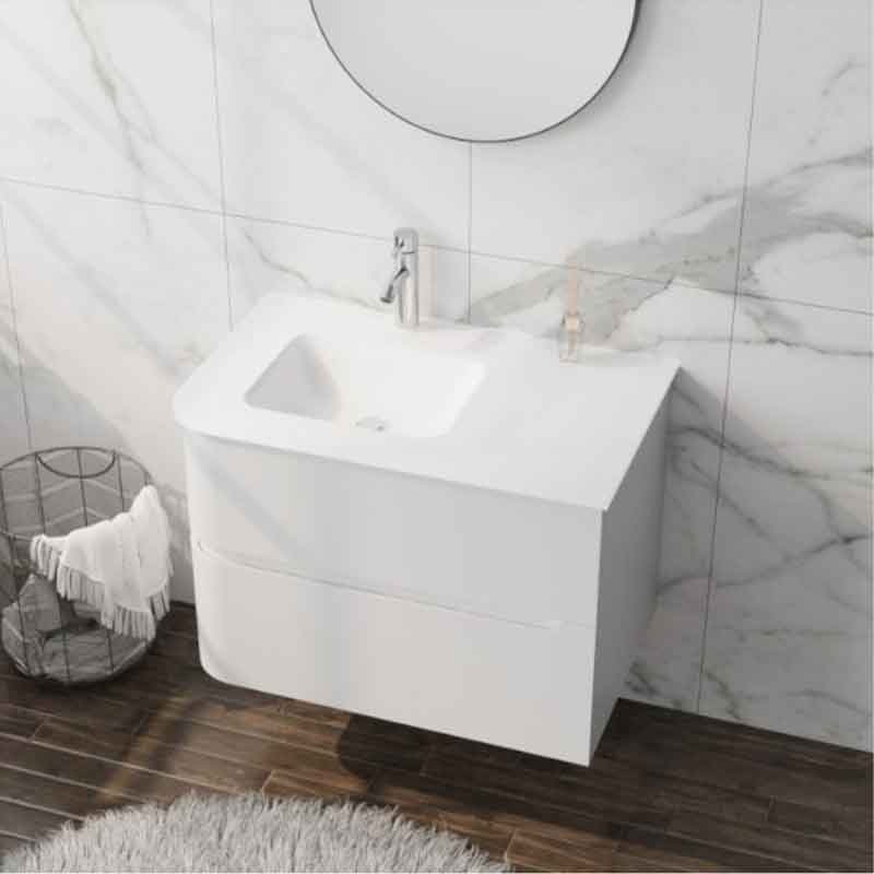 Set mobilier si lavoar, Spectrum, Alcazar 60, colț rotunjit și lavoar din sticlă, alb