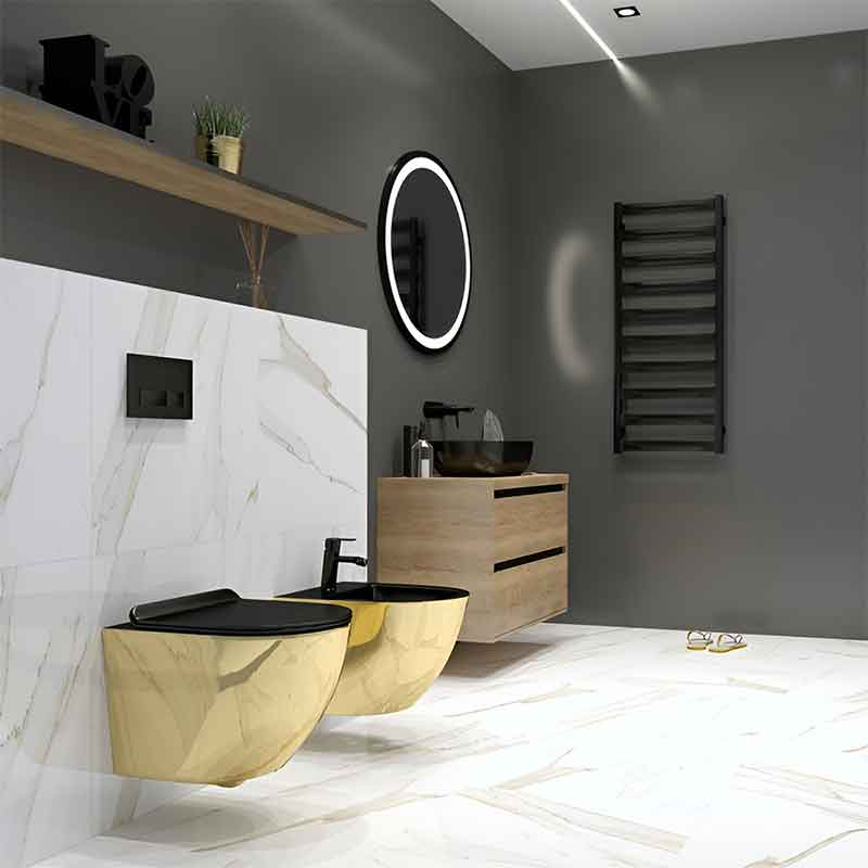 Set WC suspendat Spectrum, Trendi Slim, rimless, cu capac soft close, auriu-negru