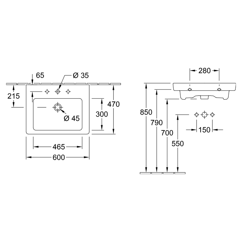 Set mobilier suspendat cu lavoar, Villeroy & Boch, Subway 2.0, 60 cm, mâner crom mat, alb lucios