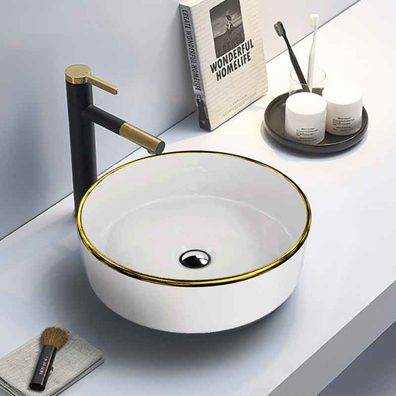 Lavoar pe blat Spectrum, Rosina Gold Line, rotund, alb-auriu