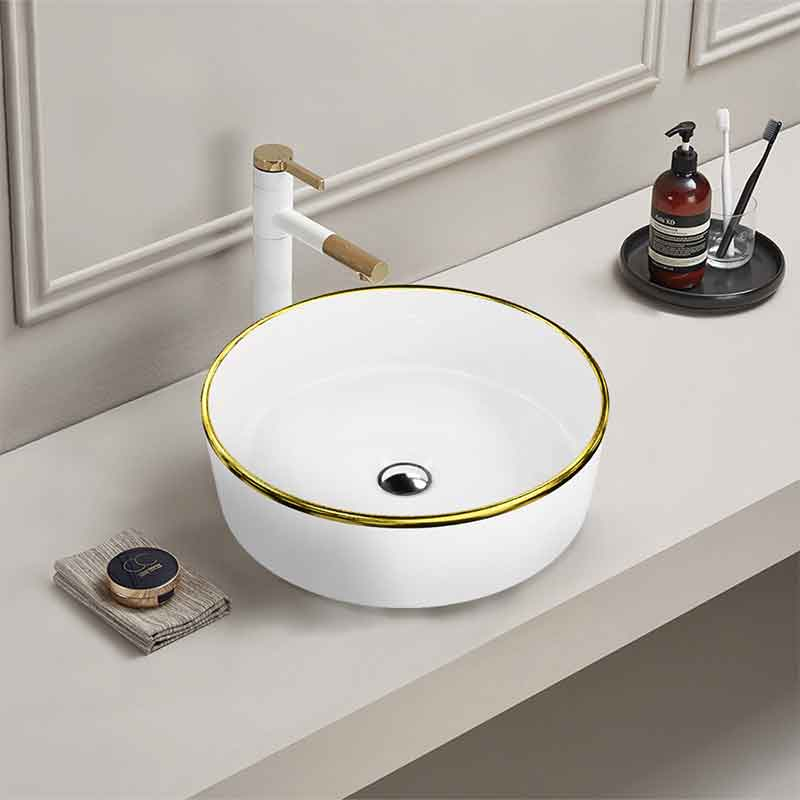 Lavoar pe blat Spectrum, Rosina Gold Line, rotund, alb-auriu