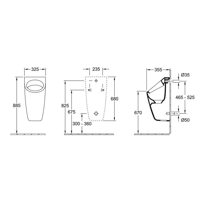 Pisoar Villeroy&Boch, Architectura, cu aspirație, alimentare din spate, alb alpin