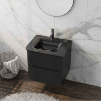 Mobilier pentru lavoar, Spectrum, Alcazar 60, colț rotunjit și lavoar din sticlă, negru mat