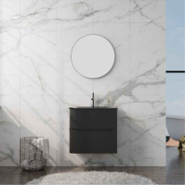 Mobilier pentru lavoar, Spectrum, Alcazar 60, colț rotunjit și lavoar din sticlă, negru mat