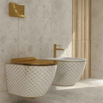  Set WC suspendat Spectrum, Trendi Slim, rimless, cu capac, 36.5 x 49 cm, alb-auriu