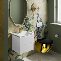 Set WC suspendat Spectrum, Trendi Slim, rimless, cu capac soft close, auriu-negru