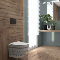 Set WC suspendat Spectrum, Trendi Slim, rimless, cu capac soft close, alb cu model folcloric