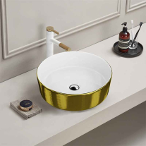 Lavoar pe blat Spectrum, Rosina Brushed Gold, rotund, auriu periat-alb