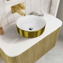 Lavoar pe blat Spectrum, Rosina Brushed Gold, rotund, auriu periat-alb