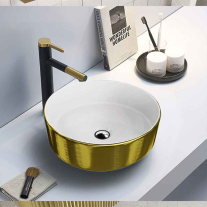 Lavoar pe blat Spectrum, Rosina Brushed Gold, rotund, auriu periat-alb