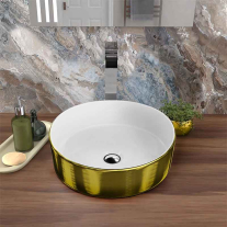 Lavoar pe blat Spectrum, Rosina Brushed Gold, rotund, auriu periat-alb