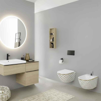 Bideu suspendat Spectrum, Trendi Cheked Gold, cu fixare ascunsă, alb- auriu