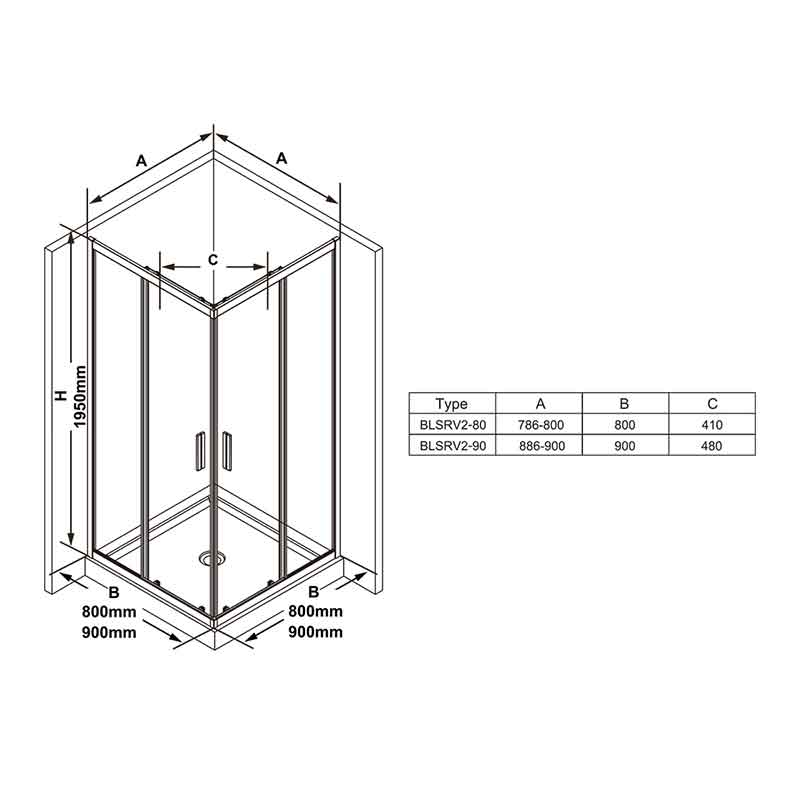 Cabină duș, Ravak, Blix Slim , BLSRV2-80, 80x80x195 cm, profil crom