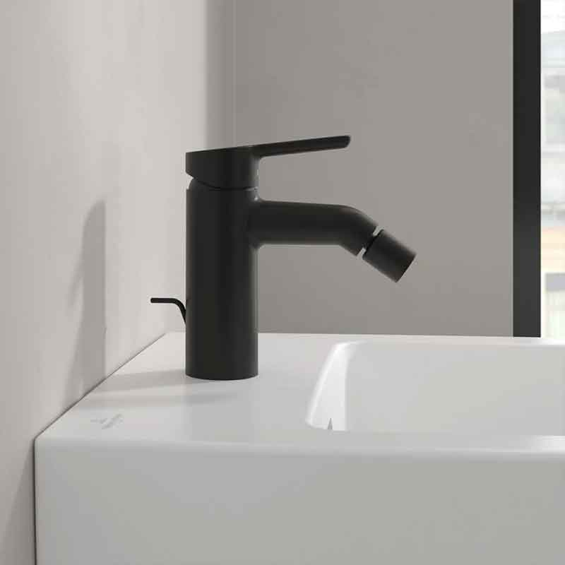 Baterie pentru bideu Villeroy&Boch, Skyla, cu ventil cu tijă, negru mat