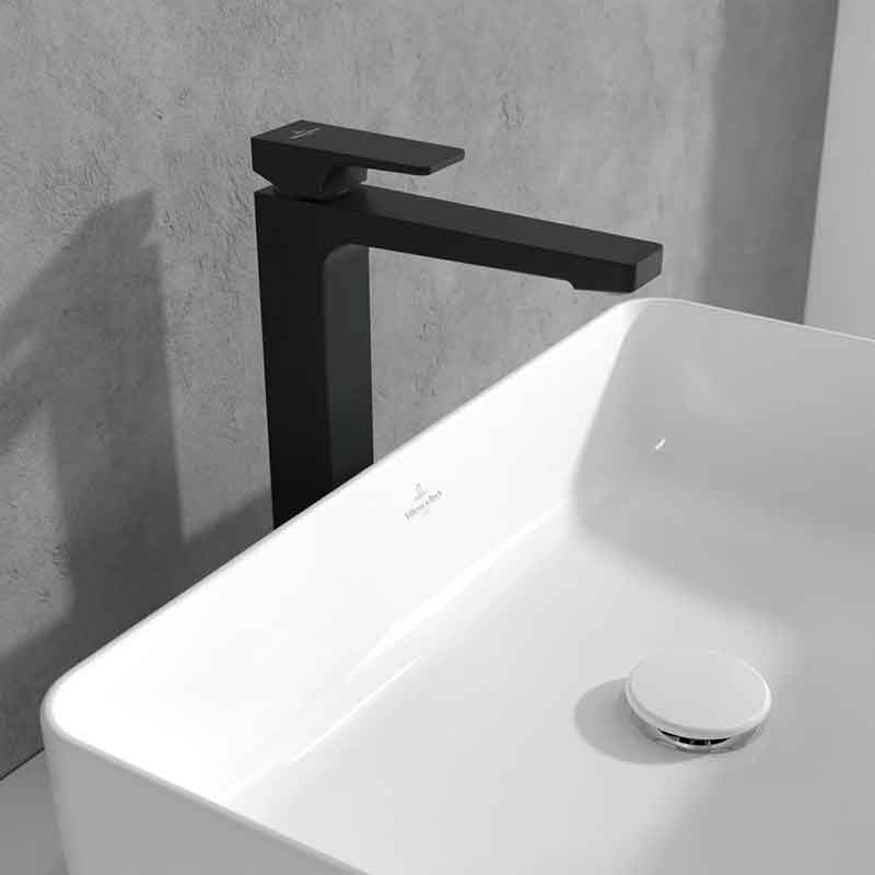 Baterie înaltă pentru lavoar Villeroy&Boch, Architectura Square 257, cu ventil click-clack, negru mat