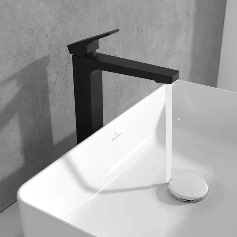 Baterie înaltă pentru lavoar Villeroy&Boch, Architectura Square 257, cu ventil click-clack, negru mat