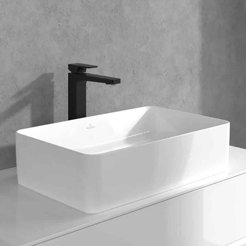 Baterie înaltă pentru lavoar Villeroy&Boch, Architectura Square 257, cu ventil click-clack, negru mat