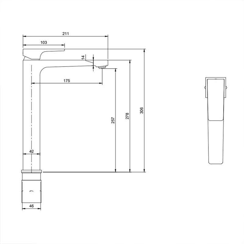 Baterie înaltă pentru lavoar Villeroy&Boch, Architectura Square 257, cu ventil click-clack, negru mat