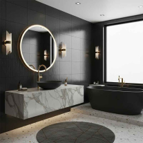 Lavoar pe blat Spectrum, Moana Black, oval, negru mat