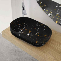 Lavoar pe blat Spectrum, Marmoro, dreptunghiular rotunjit, negru marmorat