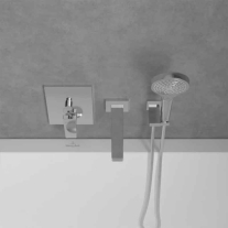 Baterie cadă duș Villeroy&Boch, Architectura Square, încastrabilă, parte vizibilă, crom