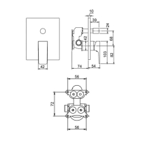 Baterie cadă duș Villeroy&Boch, Architectura Square, încastrabilă, parte vizibilă, crom