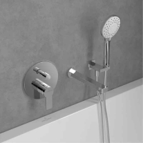 Baterie cadă-duș Villeroy&Boch, Architectura, montaj încastrat, parte vizibilă, crom