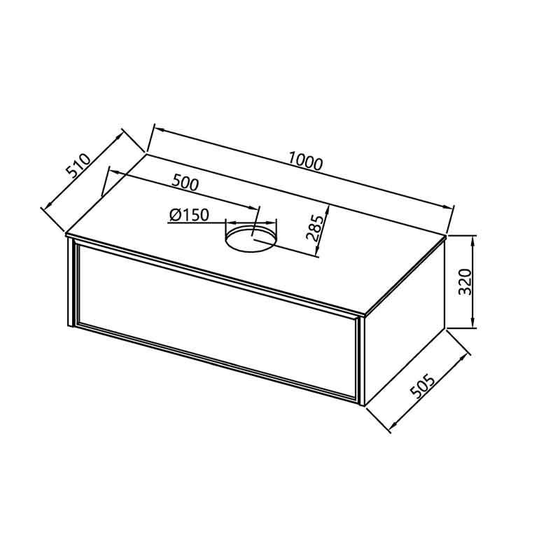 Mobilier suspendat Kolpasan, Orphia 100, riflat, cu blat din Kerrock, 1 sertar, light grey