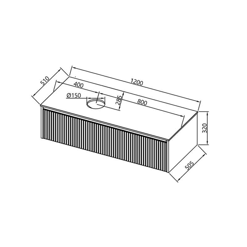 Mobilier suspendat Kolpasan, Orphia 120 riflat, cu blat din Kerrock, 1 sertar, graphite black