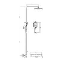 Set de duș LaVita, Coral, cu baterie termostatată, pălărie duș pătrată, bară  și furtun, 3 jeturi, crom