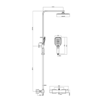 Set de duș LaVita, Coral, cu baterie termostatată, pălărie duș patrată, bară și furtun, 3 jeturi, negru mat