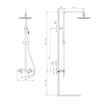  Set de dus LaVita, Verdi, cu baterie termostatică, pălărie rotunda, bară și furtun, 1 jet, brushed copper