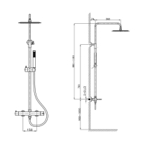 Set de dus Lavita, Verdi, cu baterie, pălărie rotundă, bară și furtun, 1 jet, brushed copper