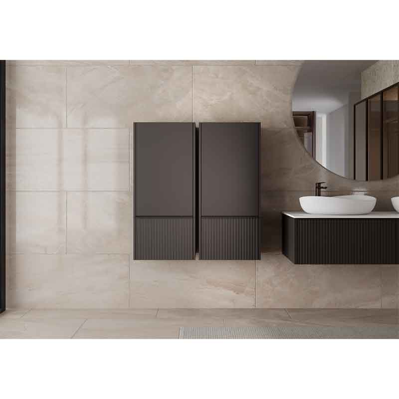 Dulap înalt suspendat Kolpasan, Orphia 100, front riflat, 1 ușă, 1 sertar, graphite black