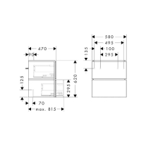 Mobilier suspendat Hansgrohe, Xilesa E 60, pentru lavoar, cu 2 sertare, gri mat