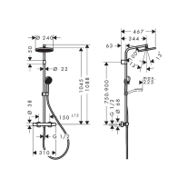 Coloană de duș Hansgrohe, Activera S, cu baterie termostatică Ecostat Fine, negru mat