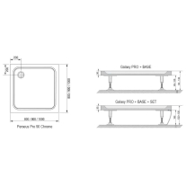 Cădiță de duș din compozit Ravak Perseus Pro Chrome, 90 x 90 cm, albă