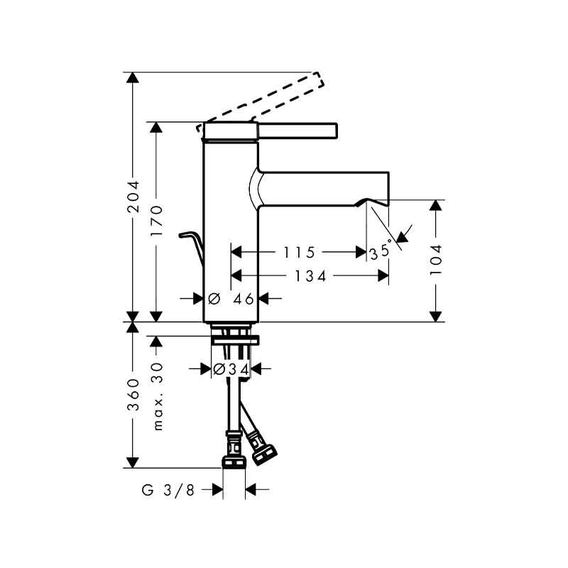 Baterie de lavoar cu ventil pop-up Hansgrohe, Zezis S 100 Coolstart, negru mat