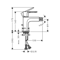Baterie pentru bideu Hansgrohe Rebris S, cu ventil pop-up, crom