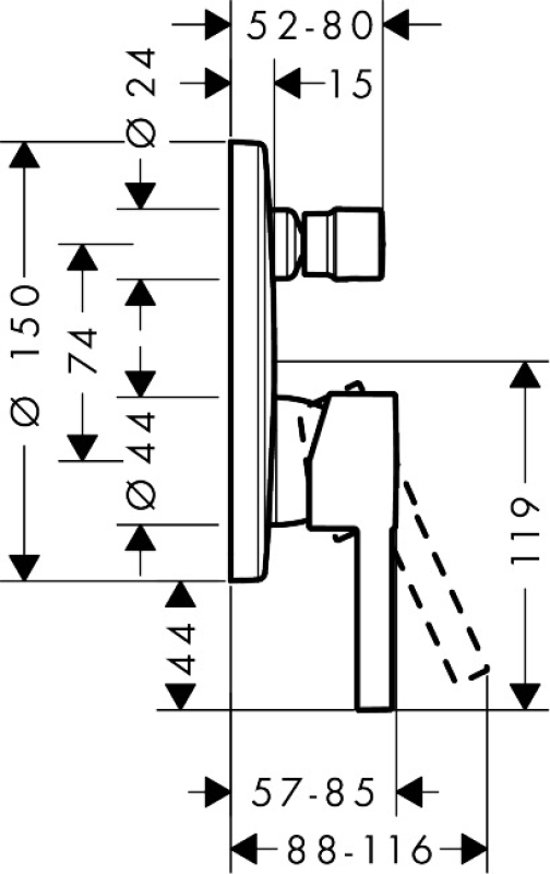 Baterie cadă-duș Hansgrohe Zesis S, montaj încastrat, crom